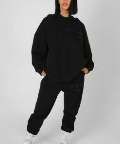 Kaiia CLOTHING OVERSIZED TEXT DETAIL HOODIE BLACK