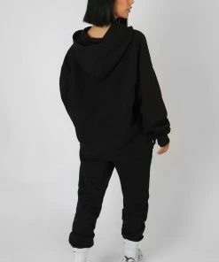 Kaiia CLOTHING OVERSIZED TEXT DETAIL HOODIE BLACK