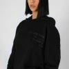 Kaiia CLOTHING OVERSIZED TEXT DETAIL HOODIE BLACK