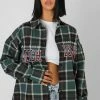 Kaiia MICHIGAN SLOGAN CHECK SHIRT FOREST GREEN