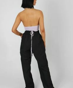 Kaiia CLOTHING WRAP FRONT HALTER CROP TOP LILAC