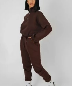 Kaiia CLOTHING OVERSIZED FIT SEAM FRONT 90S JOGGERS CHOCOLATE