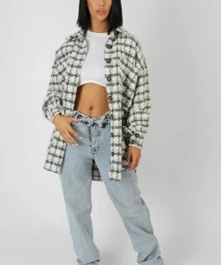 Kaiia OVERSIZED HOUNDSTOOTH SHACKET GREY