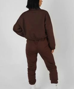 Kaiia CLOTHING OVERSIZED HALF ZIP GATHERED HEM SWEAT CHOCOLATE