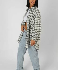 Kaiia OVERSIZED HOUNDSTOOTH SHACKET GREY