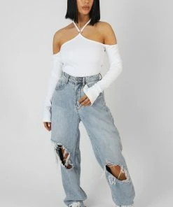 Kaiia HALTERNECK RING DETAIL BODYSUIT ECRU CLOTHING