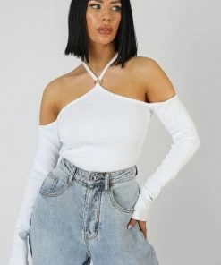 Kaiia HALTERNECK RING DETAIL BODYSUIT ECRU CLOTHING