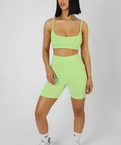 Kaiia CLOTHING BASIC SCOOP NECK CROP TOP LIME