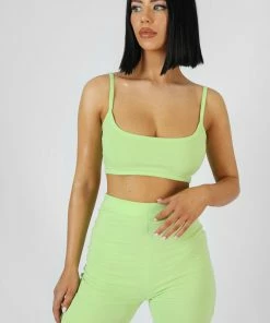 Kaiia CLOTHING BASIC SCOOP NECK CROP TOP LIME
