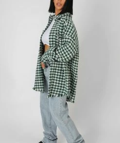 Kaiia HOUNDSTOOTH SHACKET FOREST GREEN CLOTHING
