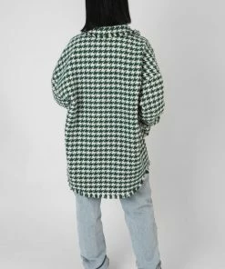 Kaiia HOUNDSTOOTH SHACKET FOREST GREEN CLOTHING