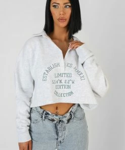 Kaiia LIMITED EDITION EMBROIDERY SWEATSHIRT OATMEAL MARL CLOTHING