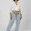 Kaiia BUTTON FRONT LONG SLEEVE CROP TOP WHITE CLOTHING 2 Kaiia BUTTON FRONT LONG SLEEVE CROP TOP WHITE CLOTHING