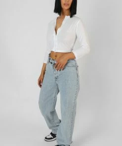 Kaiia BUTTON FRONT LONG SLEEVE CROP TOP WHITE CLOTHING 9 Kaiia BUTTON FRONT LONG SLEEVE CROP TOP WHITE CLOTHING