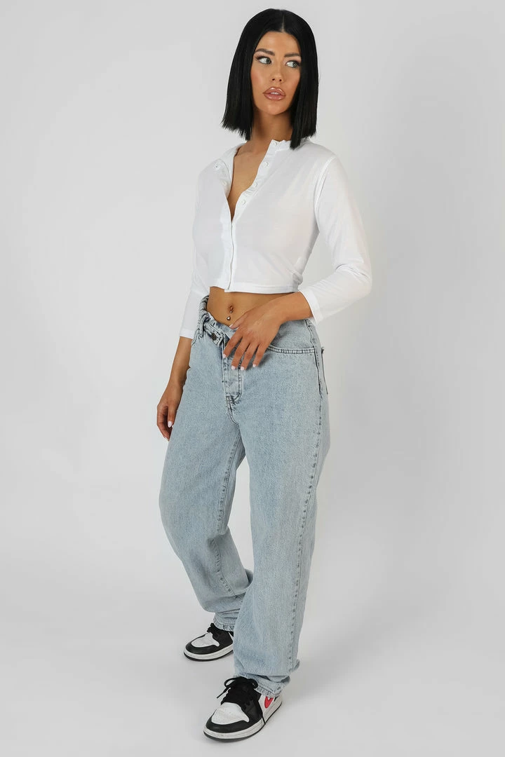 Kaiia BUTTON FRONT LONG SLEEVE CROP TOP WHITE CLOTHING 6 Kaiia BUTTON FRONT LONG SLEEVE CROP TOP WHITE CLOTHING
