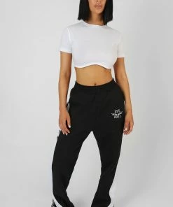 Kaiia STRAIGHT LEG VARSITY JOGGERS BLACK