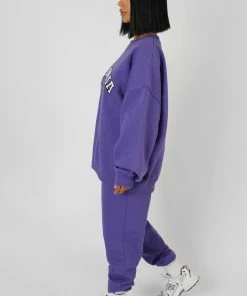 Kaiia CLOTHING OVERSIZED COLUMBIA SLOGAN SWEATSHIRT PURPLE