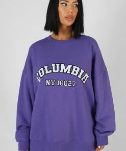 Kaiia CLOTHING OVERSIZED COLUMBIA SLOGAN SWEATSHIRT PURPLE