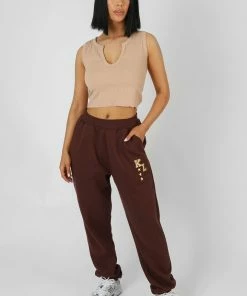 Kaiia V NECK SLEEVELESS RIBBED CROP TOP CAMEL CLOTHING