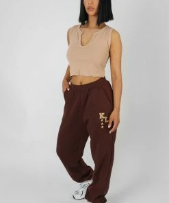 Kaiia V NECK SLEEVELESS RIBBED CROP TOP CAMEL CLOTHING