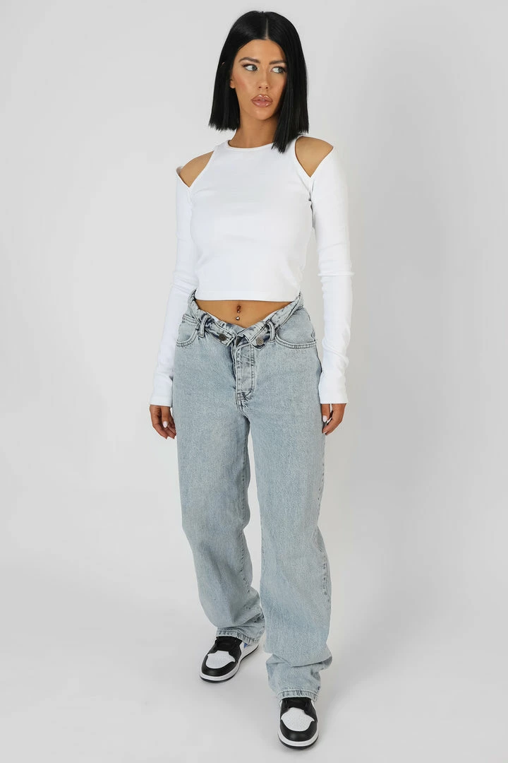 Kaiia CUT OUT SHOULDER TOP ECRU CLOTHING 4 Kaiia CUT OUT SHOULDER TOP ECRU CLOTHING