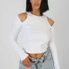 Kaiia CUT OUT SHOULDER TOP ECRU CLOTHING