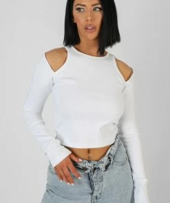 Kaiia CUT OUT SHOULDER TOP ECRU CLOTHING