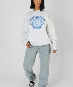 Kaiia CLOTHING LOUISIANA EMBROIDERED SWEATSHIRT OATMEAL MARL