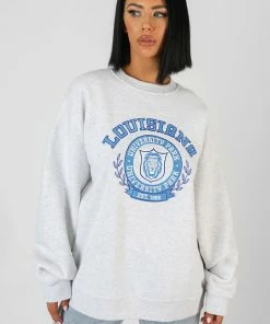 Kaiia CLOTHING LOUISIANA EMBROIDERED SWEATSHIRT OATMEAL MARL