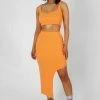 Kaiia EXTREME SPLIT RIBBED MIDI SKIRT MANGO