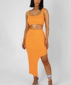 Kaiia EXTREME SPLIT RIBBED MIDI SKIRT MANGO