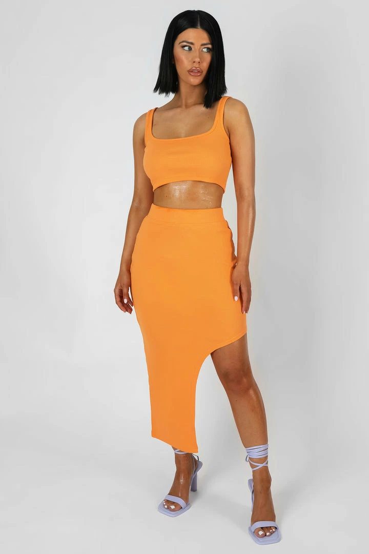 Kaiia EXTREME SPLIT RIBBED MIDI SKIRT MANGO 3 Kaiia EXTREME SPLIT RIBBED MIDI SKIRT MANGO