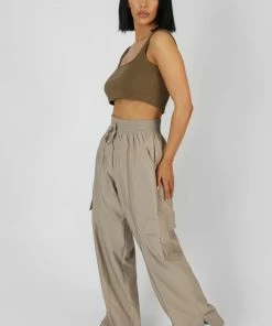 Kaiia SQUARE NECK RIBBED CROP TOP KHAKI