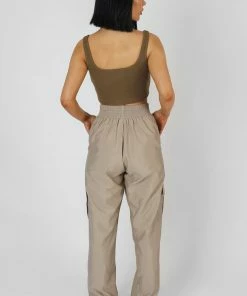 Kaiia SQUARE NECK RIBBED CROP TOP KHAKI
