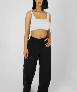 Kaiia SQUARE NECK RIBBED CROP TOP ECRU