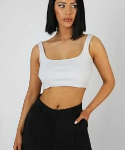 Kaiia SQUARE NECK RIBBED CROP TOP ECRU