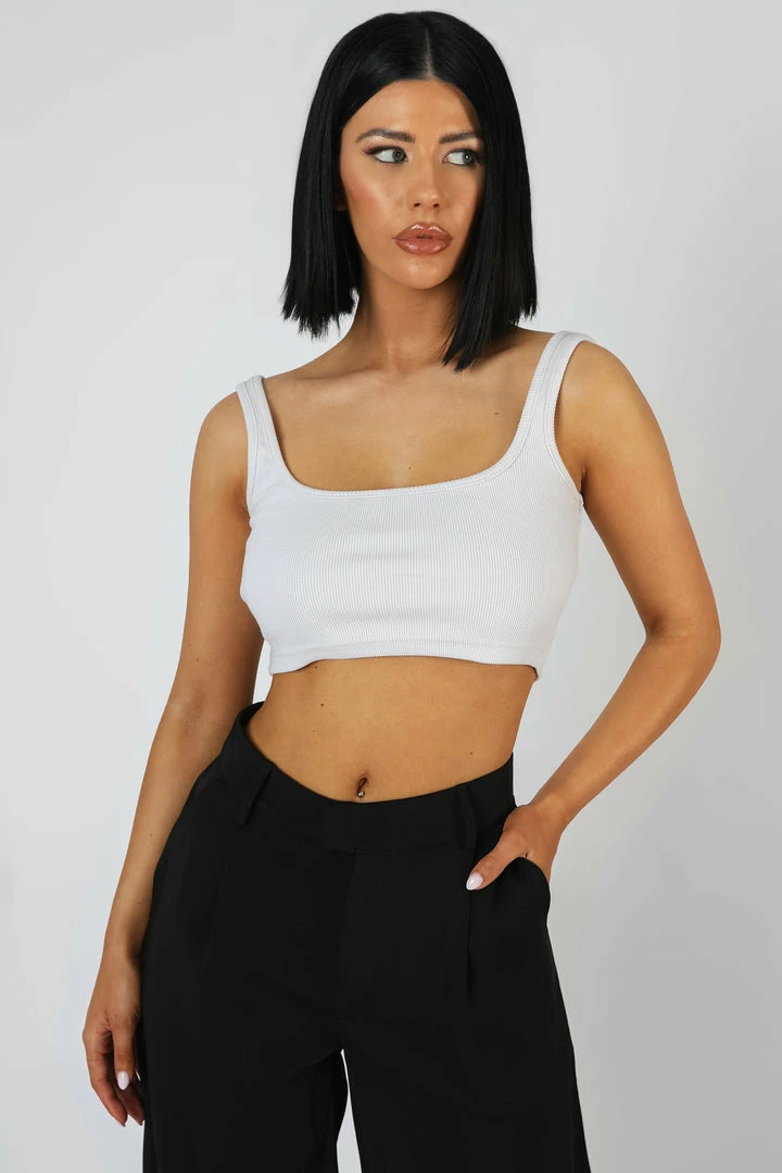 Kaiia SQUARE NECK RIBBED CROP TOP ECRU 4 Kaiia SQUARE NECK RIBBED CROP TOP ECRU