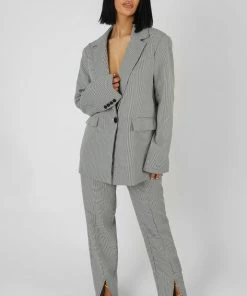 Kaiia CLOTHING HOUNDSTOOTH STRAIGHT LEG SPLIT HEM TROUSERS