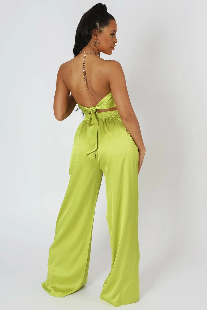 Kaiia WIDE LEG SATIN TROUSERS LIME CLOTHING 9 Kaiia WIDE LEG SATIN TROUSERS LIME CLOTHING