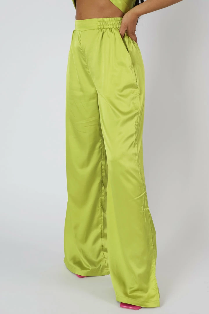 Kaiia WIDE LEG SATIN TROUSERS LIME CLOTHING 7 Kaiia WIDE LEG SATIN TROUSERS LIME CLOTHING