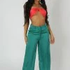 Kaiia CLOTHING WIDE LEG SPLIT HEM SATIN TAILORED TROUSERS GREEN