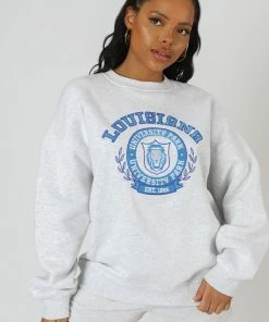 Kaiia CLOTHING LOUISIANA EMBROIDERED SWEATSHIRT OATMEAL MARL