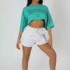 Kaiia CALIFORNIA SUPER CROP T-SHIRT TURQUOISE