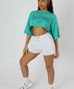 Kaiia CALIFORNIA SUPER CROP T-SHIRT TURQUOISE