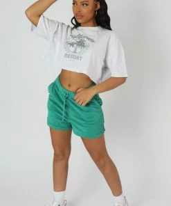 Kaiia CLOTHING CALIFORNIA RESORT CROPPED T-SHIRT OATMEAL MARL