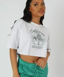 Kaiia CLOTHING CALIFORNIA RESORT CROPPED T-SHIRT OATMEAL MARL