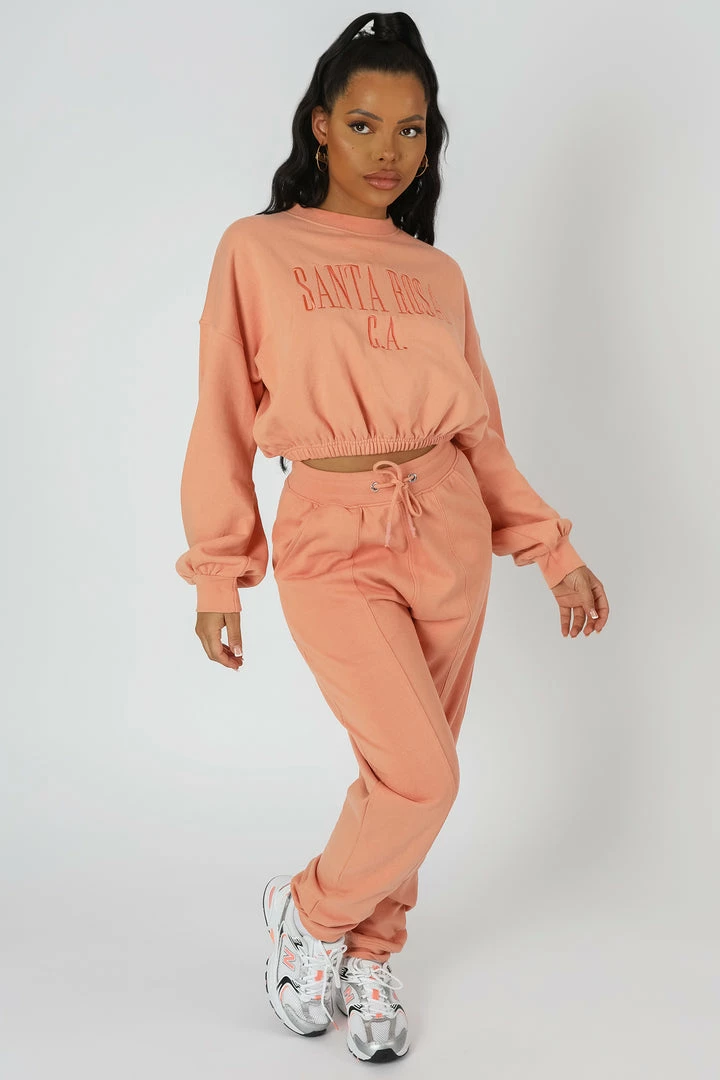 Kaiia SANTA ROSA GATHERED HEM CROPPED SWEATSHIRT PEACH 5 Kaiia SANTA ROSA GATHERED HEM CROPPED SWEATSHIRT PEACH