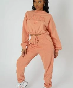 Kaiia SANTA ROSA GATHERED HEM CROPPED SWEATSHIRT PEACH