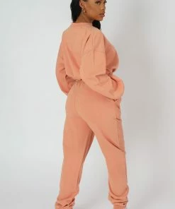 Kaiia SANTA ROSA GATHERED HEM CROPPED SWEATSHIRT PEACH 9 Kaiia SANTA ROSA GATHERED HEM CROPPED SWEATSHIRT PEACH