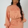 Kaiia SANTA ROSA GATHERED HEM CROPPED SWEATSHIRT PEACH